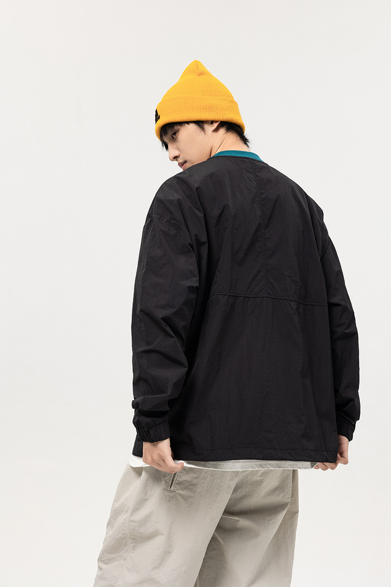 Men's Loose Retro Stitching Contrast Color Printed Crew Neck Sweatshirt