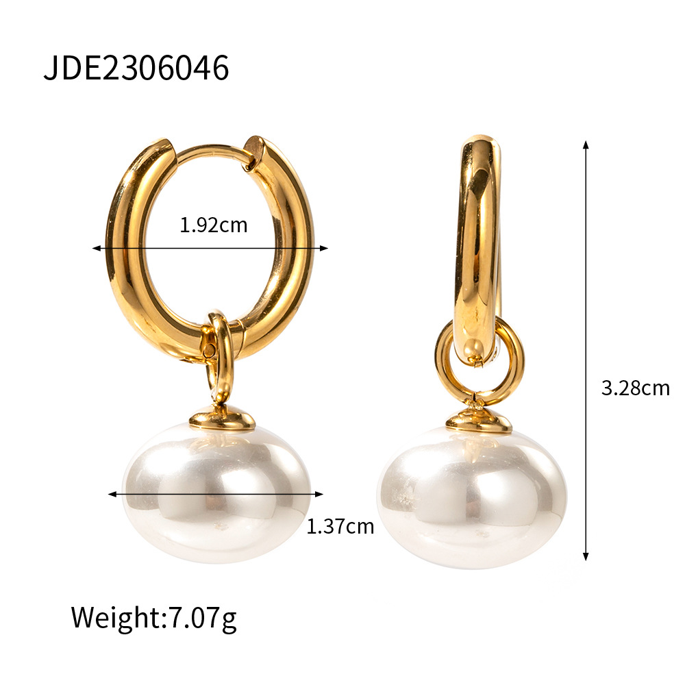 Title 5, 16K Gold Stainless Steel Pearl Pendant Earrings...