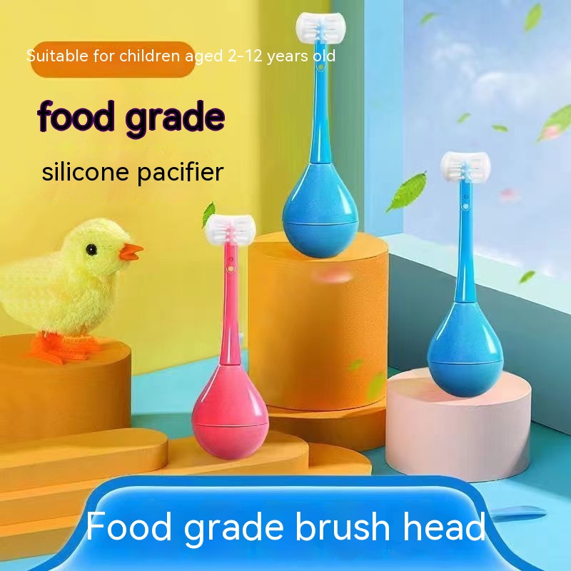 Children's Toothbrush Macaron Silicone Tumbler Three-sided Toothbrush Cartoon Brushing Soft Hair