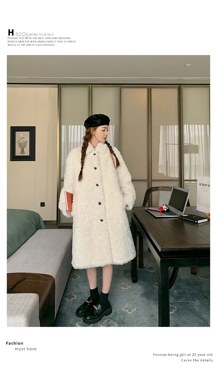 Mid-length Winter Circle One-piece Lamb Wool Coat