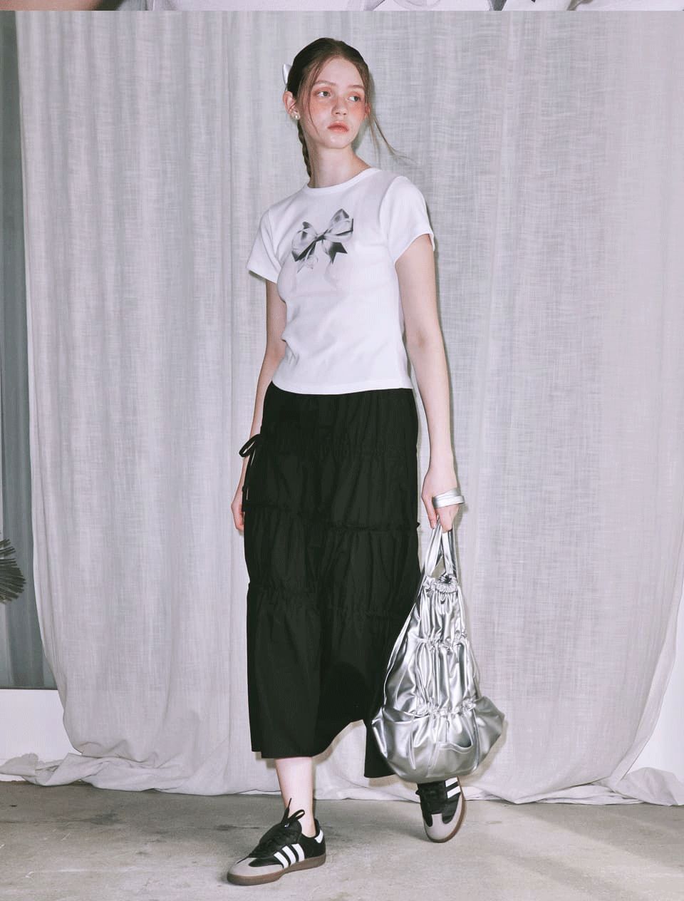 Special-interest Design 23 Summer Hot Girl Bow Round Neck Short Sleeve T-shirt Girl