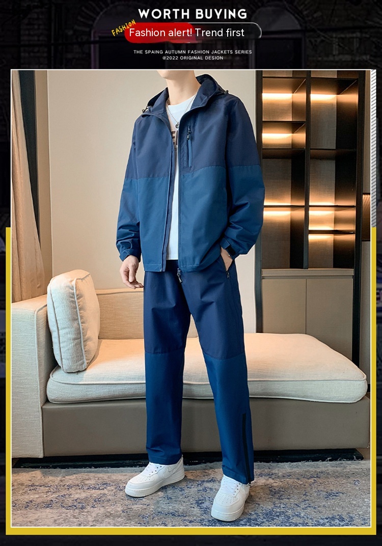 Men's Spring And Autumn Hooded Suit With Handsome Casual Sports Suit Jacket