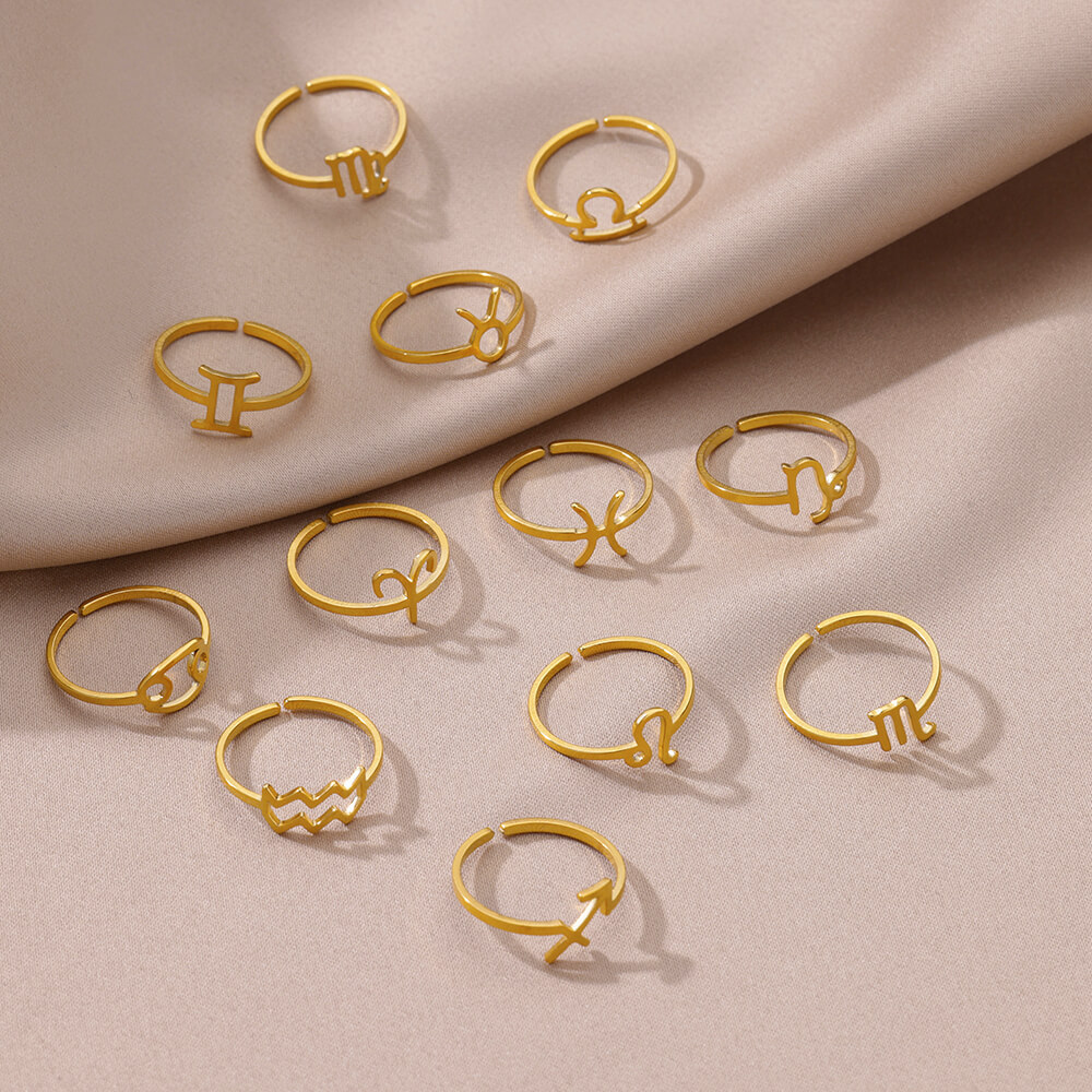 Simple New Stainless Steel 12 Constellation Twelve Constellation Symbol Ring