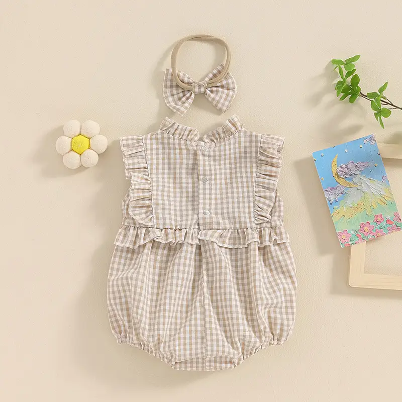 Lace Jumpsuit Girls' Sleeveless Baby Bodysuit Romper Headscarf