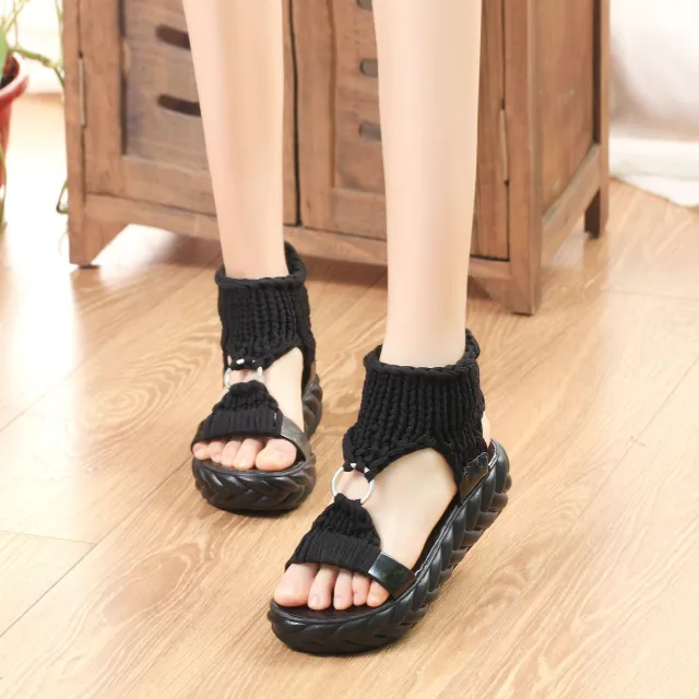Women's Fashionable Knitted Wool Sandals Black - Shop at LoveMi