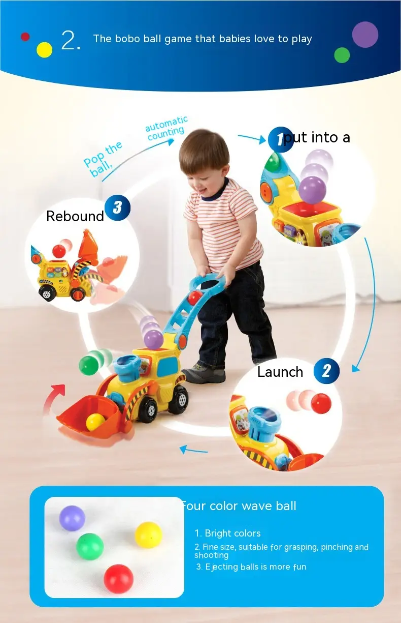 Bounce Ball Pusher Car Toddler And Baby Toddler Trolley Multi-function Game Forklift Toy
