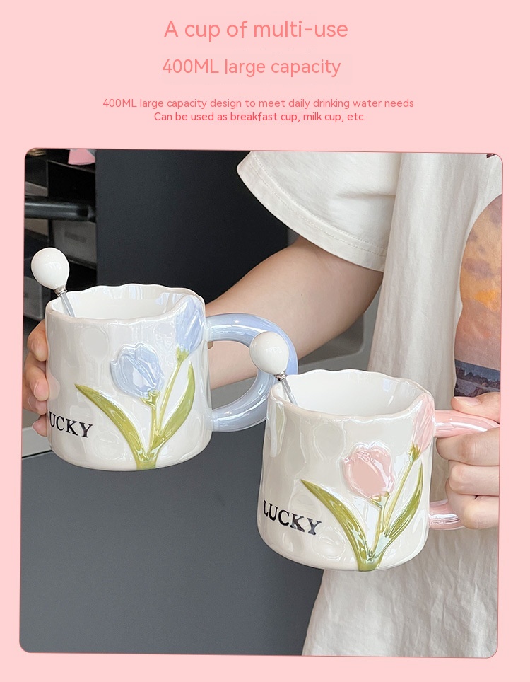 كوب قهوة سيراميك بتصميم توليب مبتكر ورؤية جذابة للزوجين