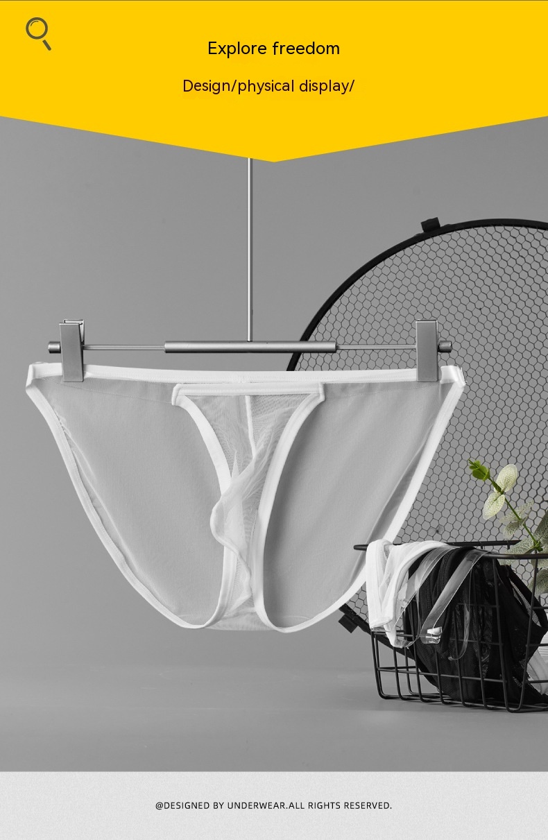 Men's Full Mesh Transparent Belt Thin Low Waist Breathable Briefs