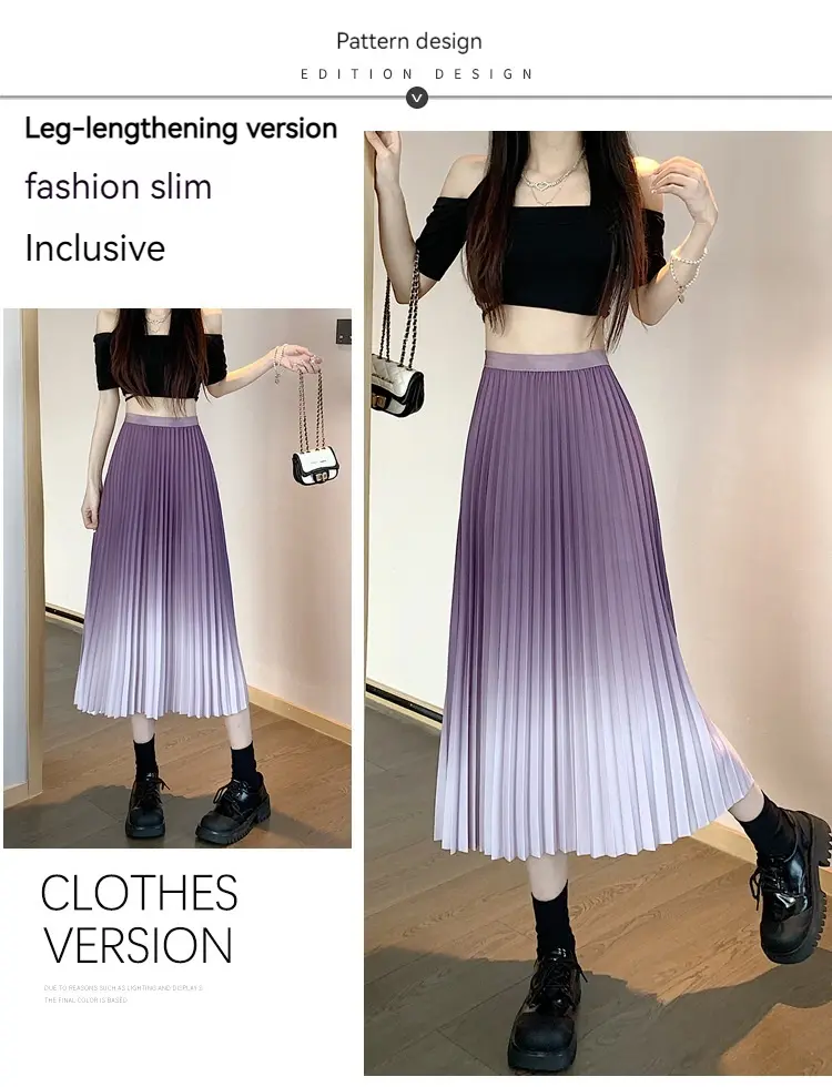 Gradient Color Springsummer Drooping Slimming Covering Elegant Word Organ Large Swing Skirt