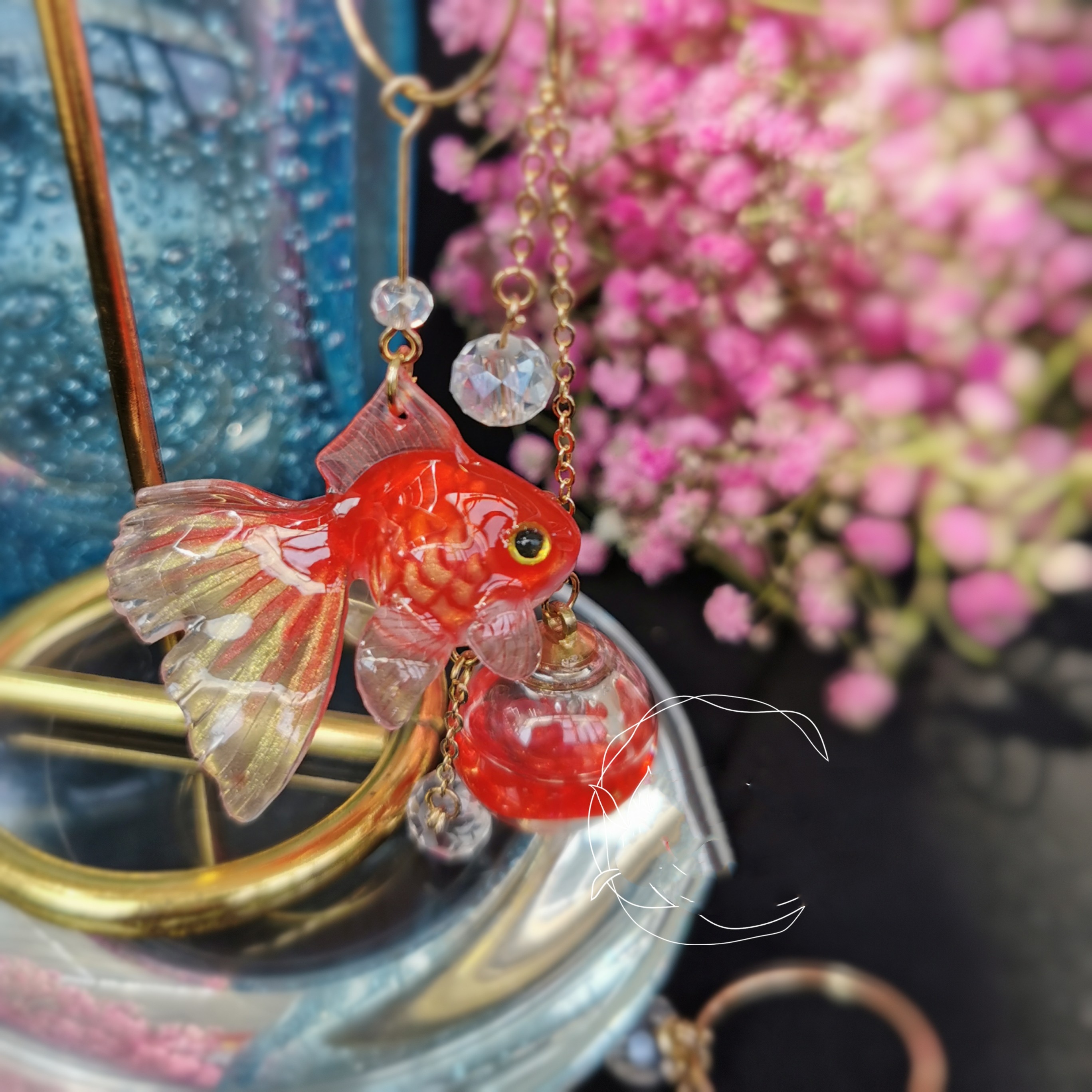 Red Goldfish Koi Three-dimensional Earrings
