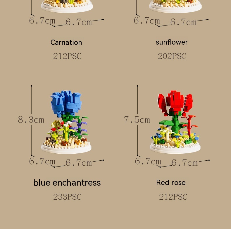 Small Particle Building Blocks Flower Toy Assembled Gift Preserved Flower Ornaments