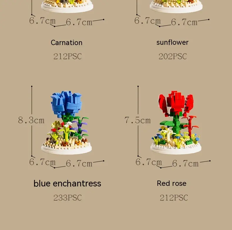 Small Particle Building Blocks Flower Toy Assembled Gift Preserved Flower Ornaments
