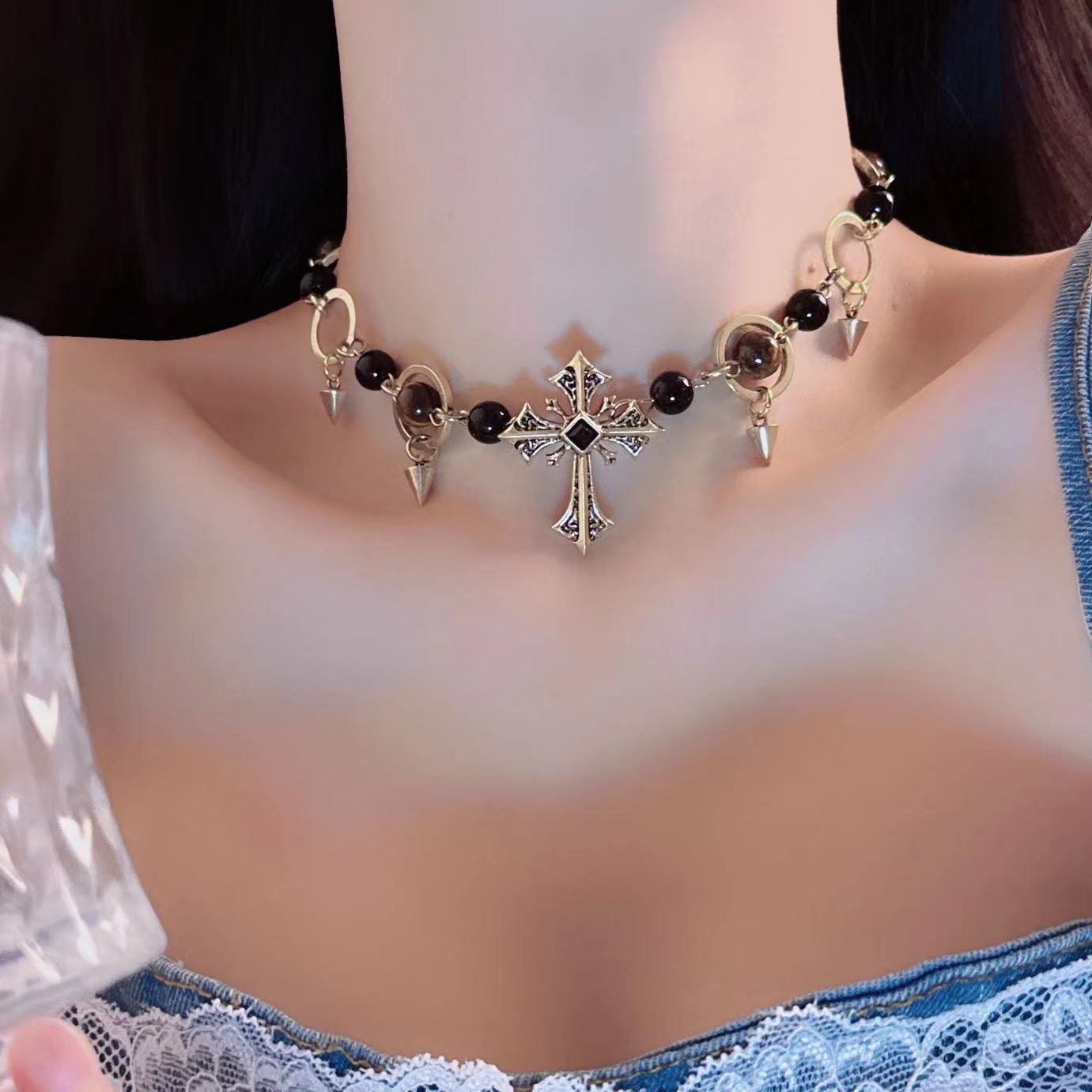 Y2g Hot Girl Dark Cross Necklace For Women