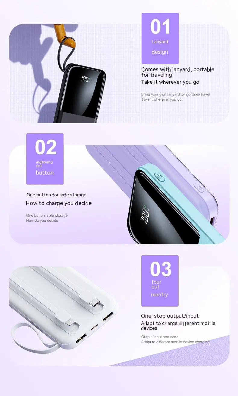 Fast Charge With Cable 20000mAh Large Capacity