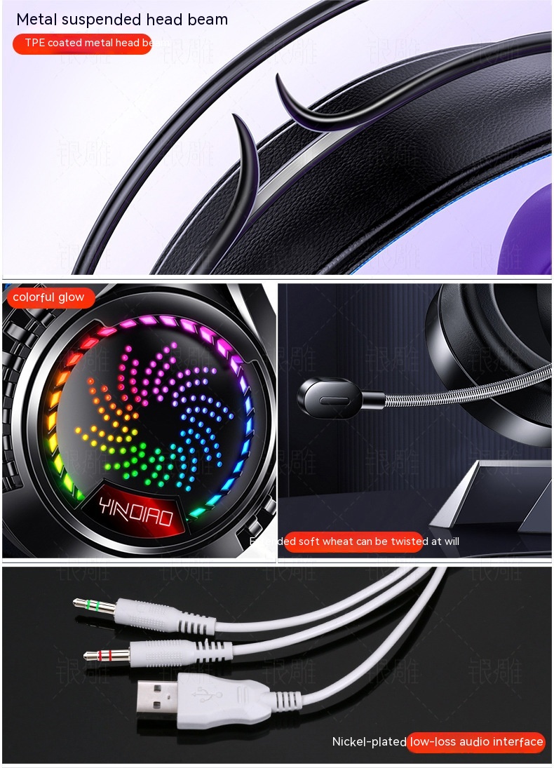 Vista 15 de Silver Eagle Q7 Head-mounted Computer Earphone With Microphone Luminous Channel USB Gaming Headset