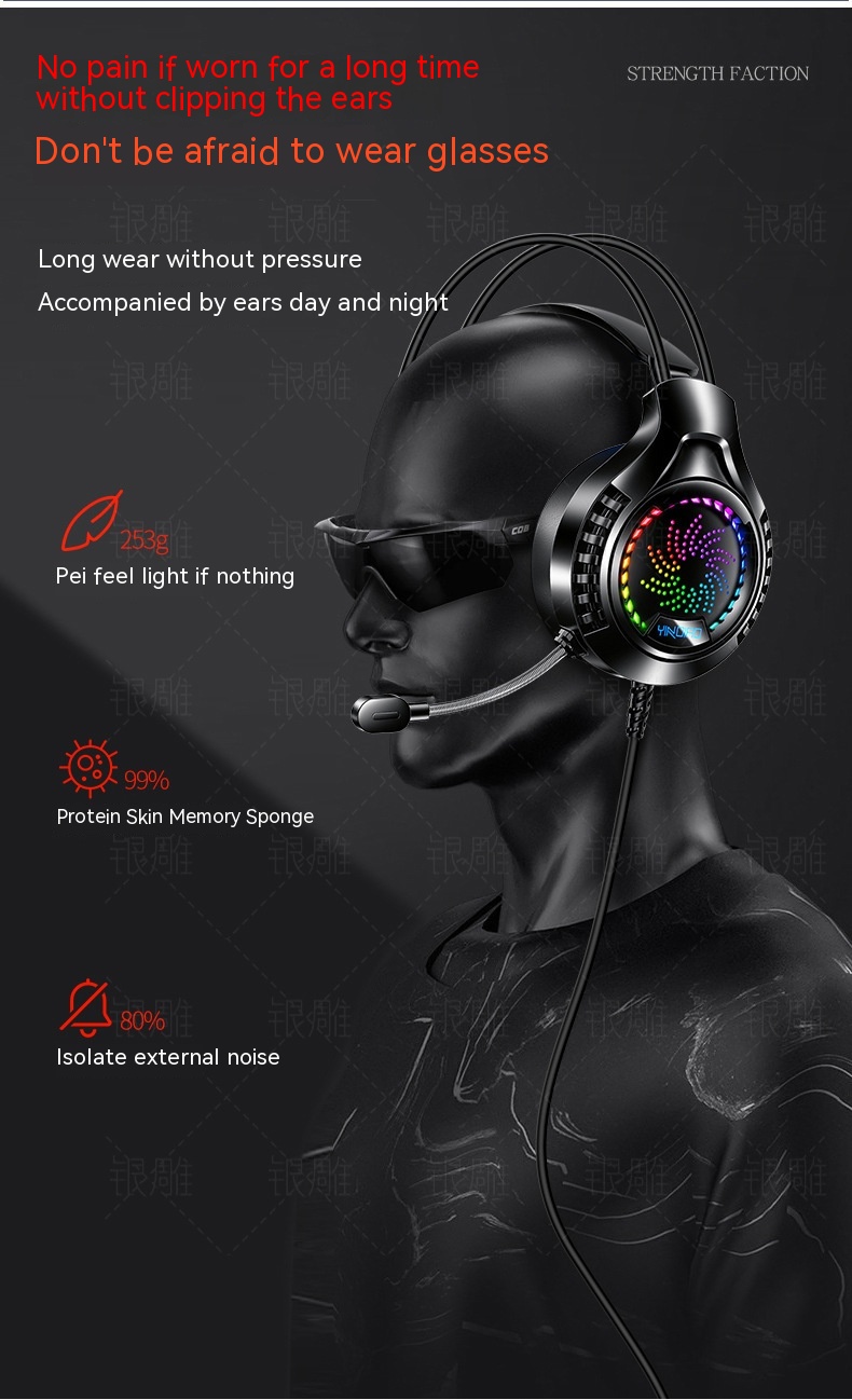 Vista 13 de Silver Eagle Q7 Head-mounted Computer Earphone With Microphone Luminous Channel USB Gaming Headset