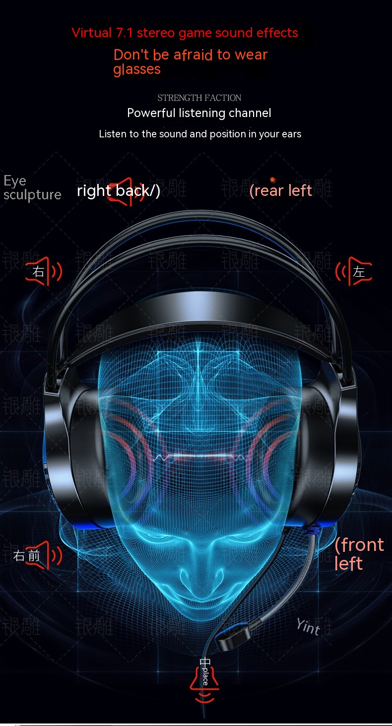 Vista 4 de Silver Eagle Q7 Head-mounted Computer Earphone With Microphone Luminous Channel USB Gaming Headset