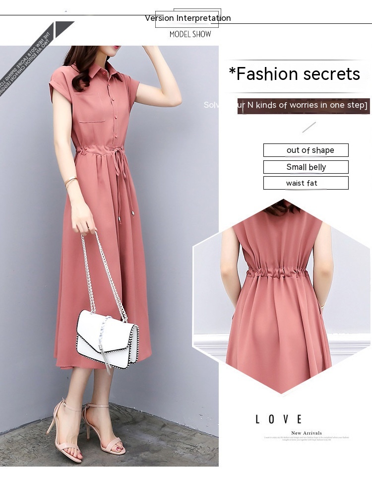 Waist-tight Slimming Elegant Long Dress Casual Polo Shirt Skirt