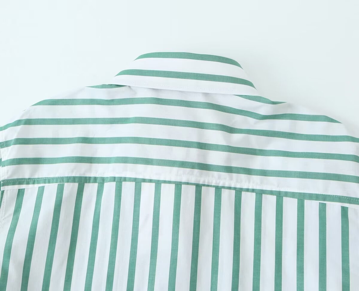 Striped Short Style Shirt Side Decoration Striped Pants Suit