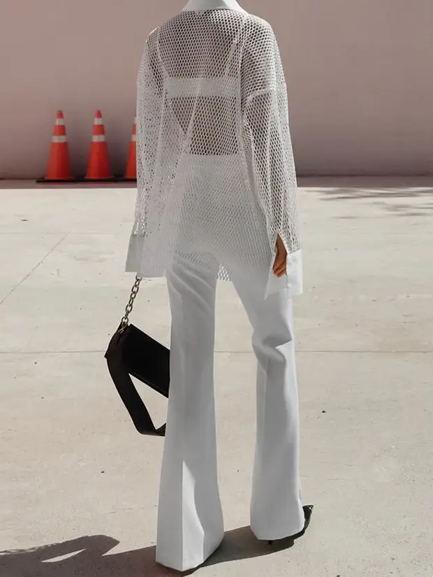 White Mesh See-through Women's Shirt
