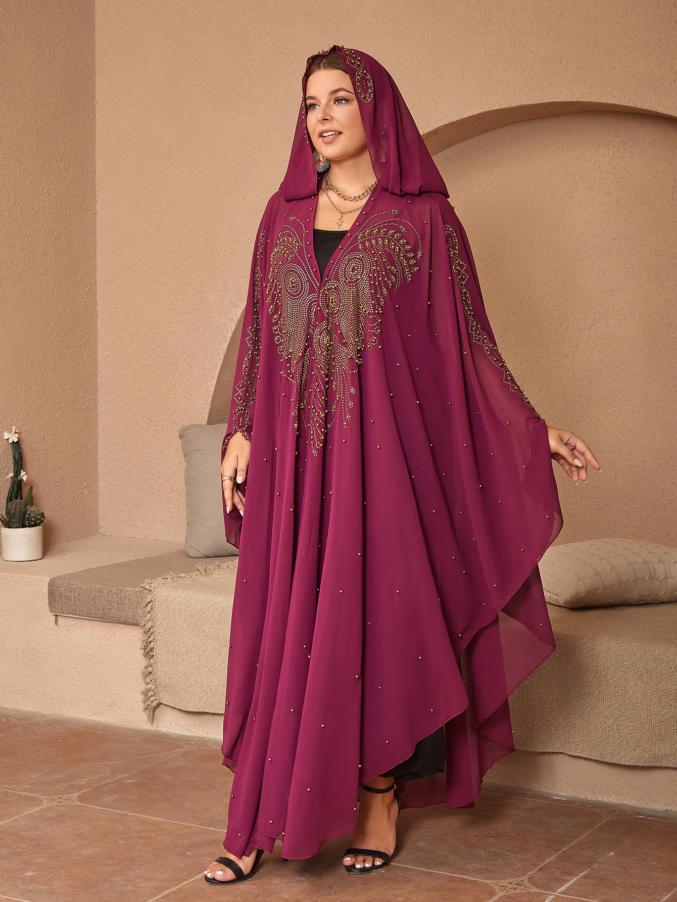 Title 2, Moslim chiffon cape en sjaal met strass en kral...