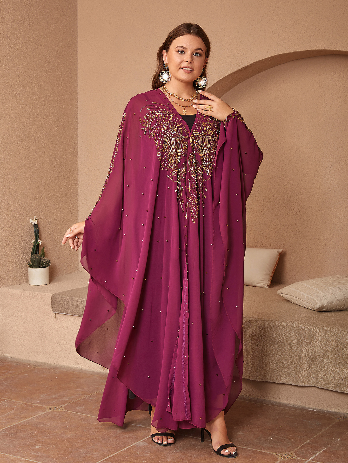 Title 4, Moslim chiffon cape en sjaal met strass en kral...