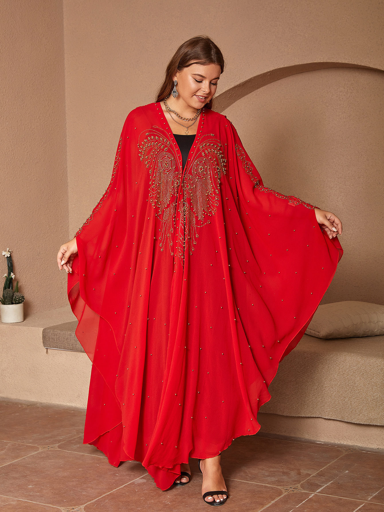 Title 12, Moslim chiffon cape en sjaal met strass en kral...