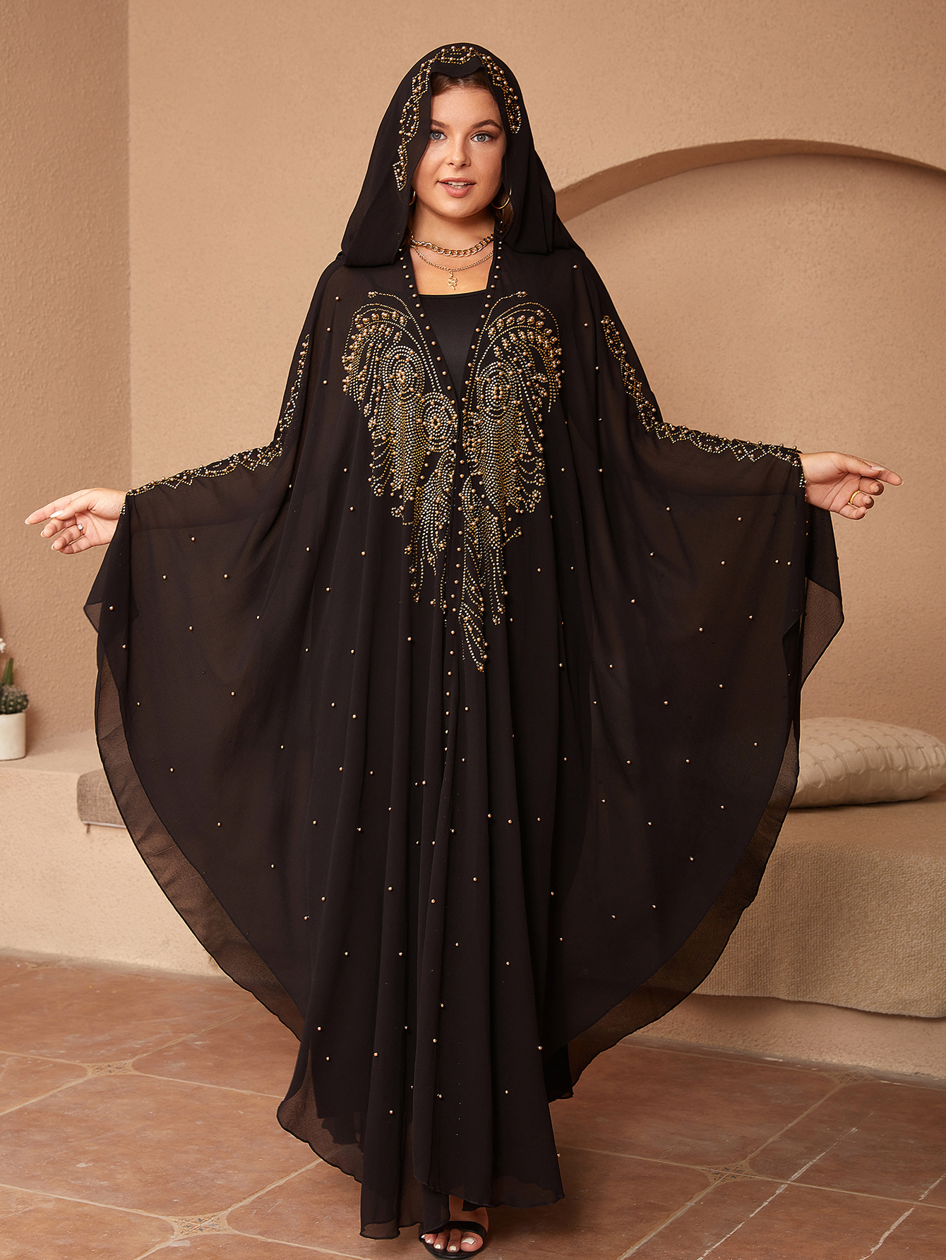 Title 13, Moslim chiffon cape en sjaal met strass en kral...