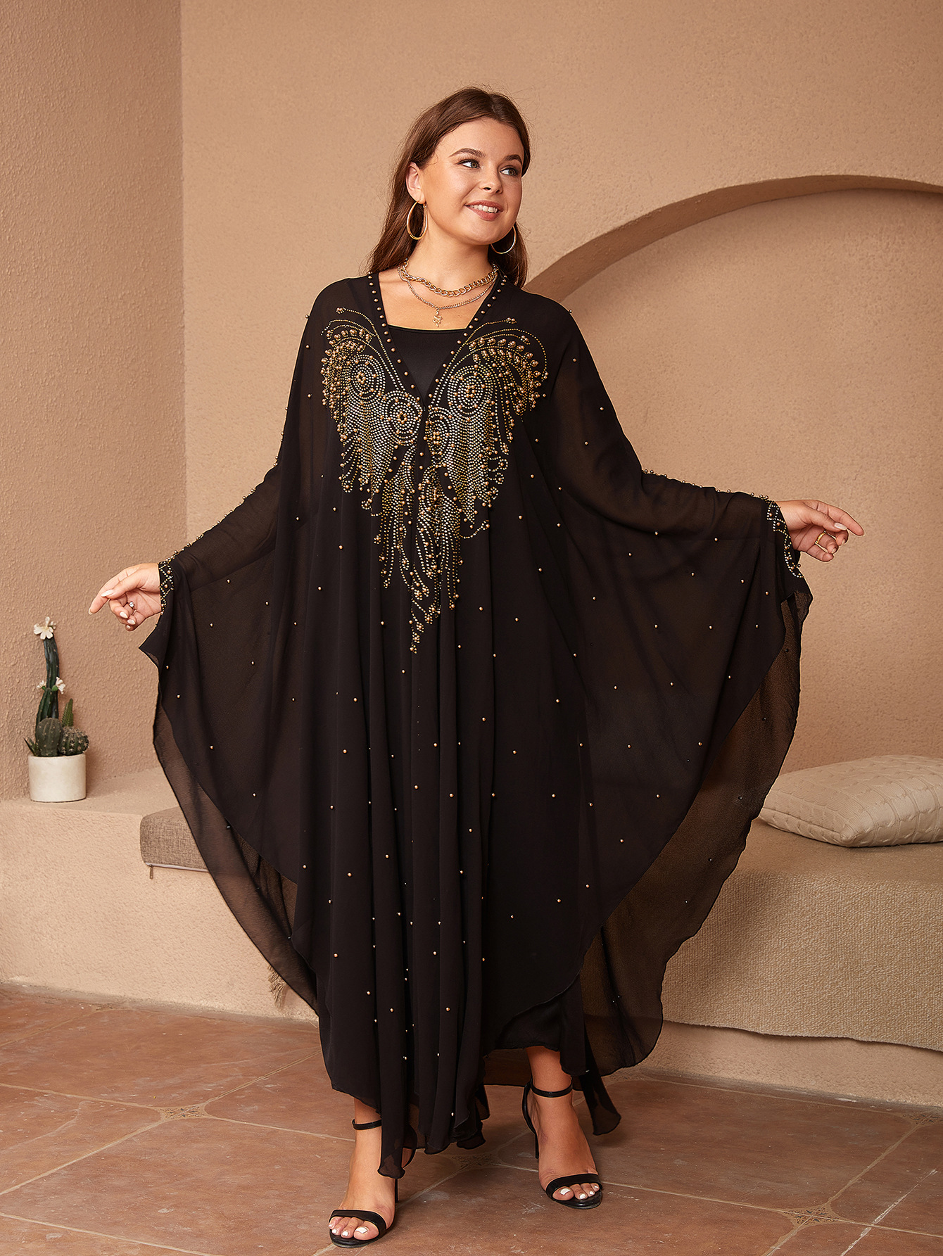 Title 14, Moslim chiffon cape en sjaal met strass en kral...