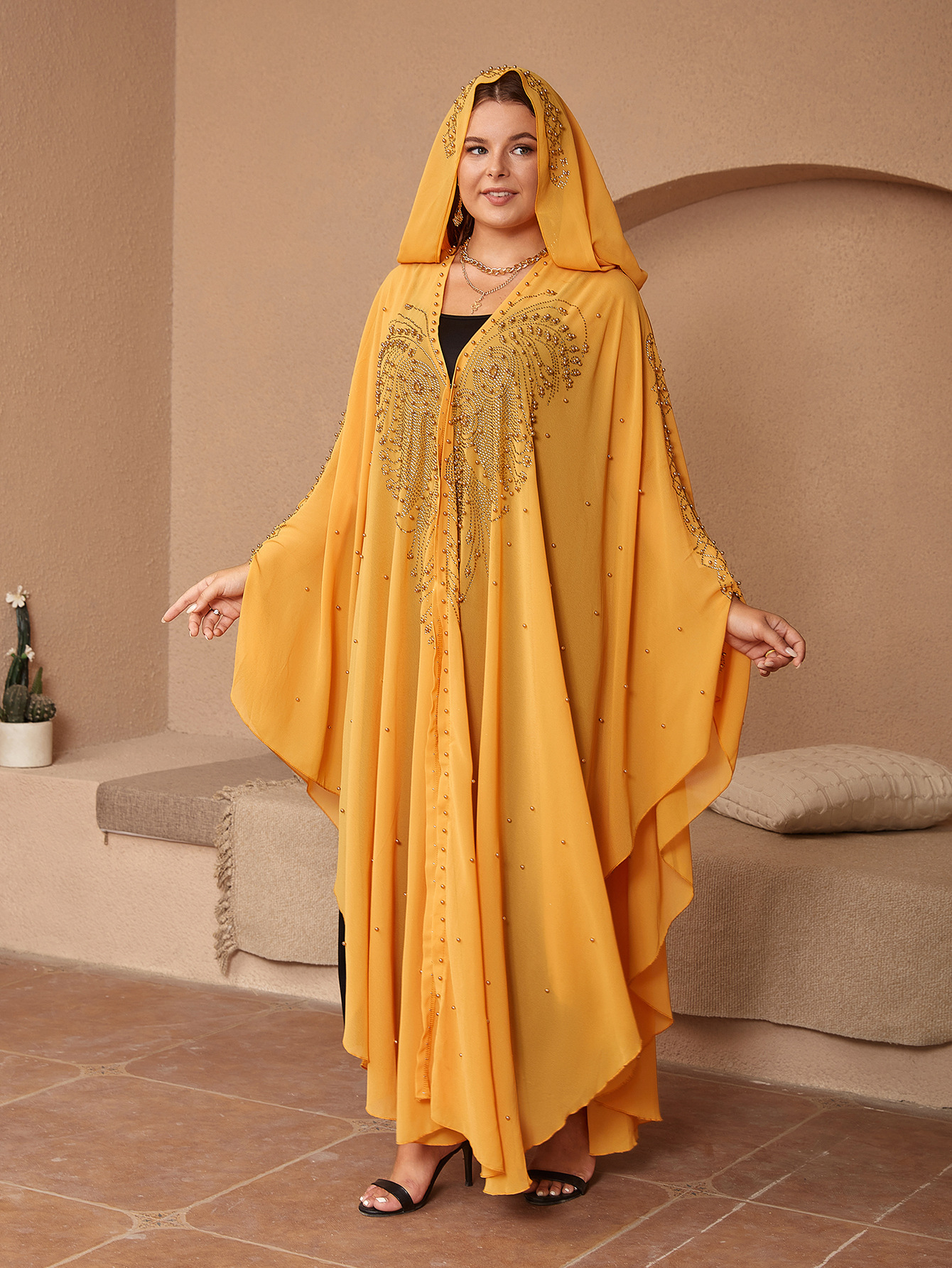 Title 21, Moslim chiffon cape en sjaal met strass en kral...