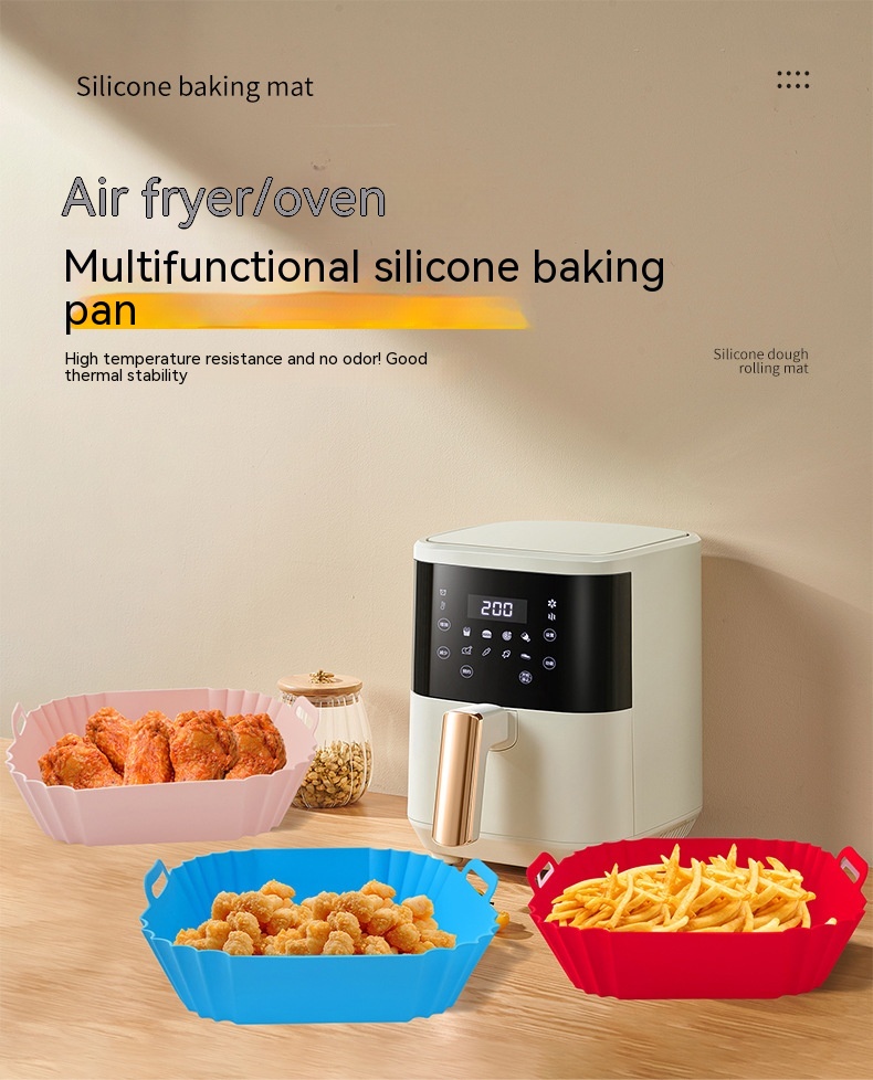 Title 1, Silicone Air Fryer Baking Tray Square Fried Pot...