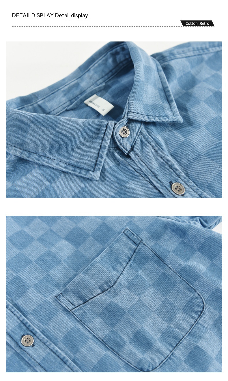 Men's Plaid Casual Denim Short Sleeve Shirt