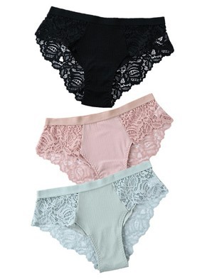 Title 2, 3-Piece Set Of Cotton Lace Ladies Underwear