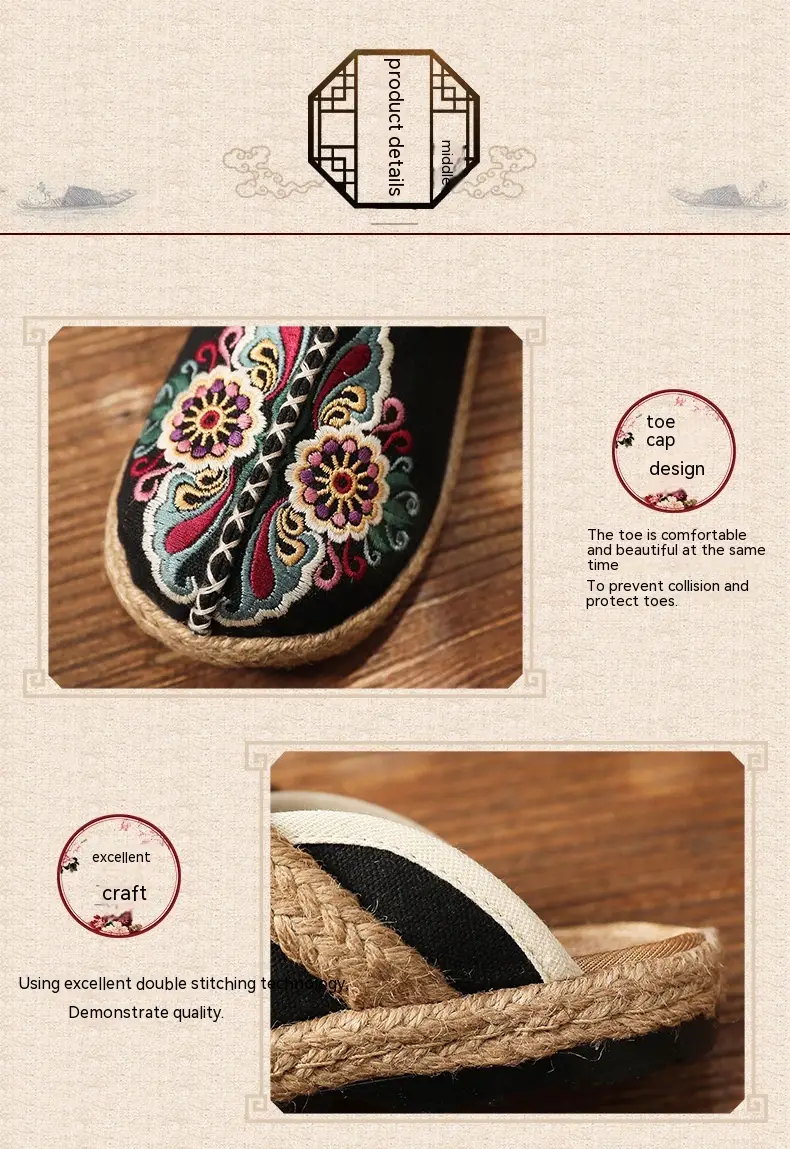 Ethnic Style Embroidered Slippers Hand-woven