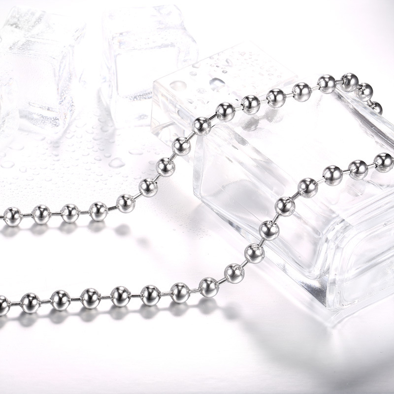 Titanium Steel Ball Bead Chain Viking Wolf Head Necklace