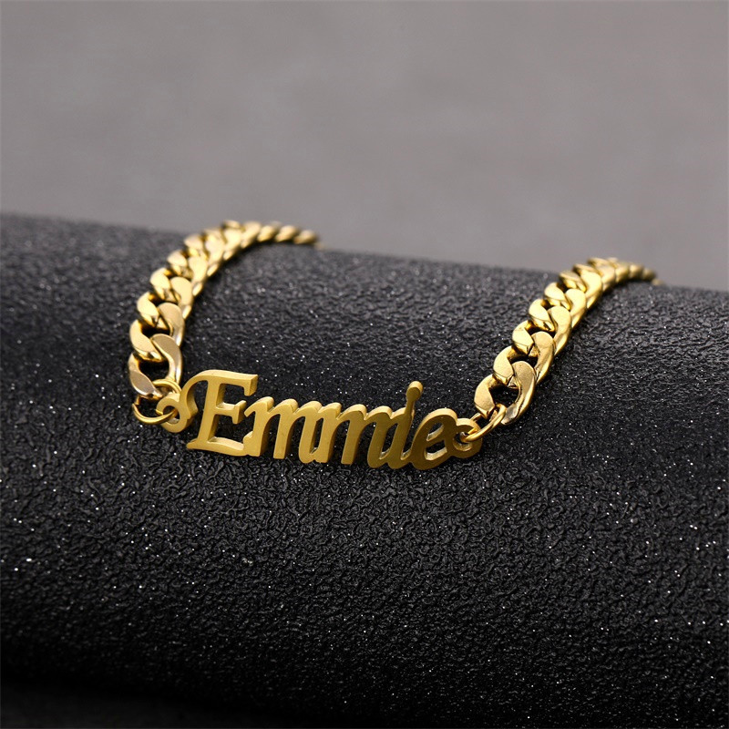 Title 2, Stainless Steel 4mm Cuban Chain Custom Name Men...