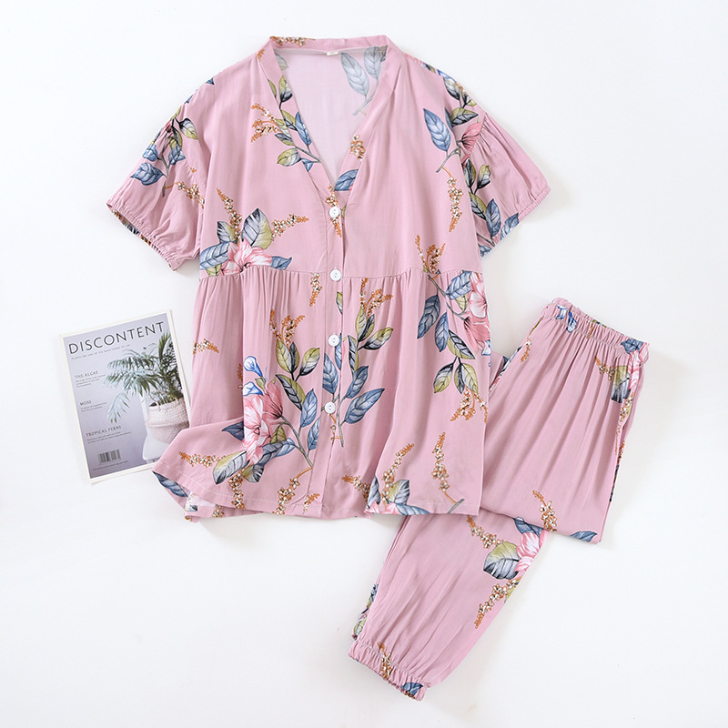 Title 10, Pajamas Suit Short-sleeved Trousers V-neck Prin...