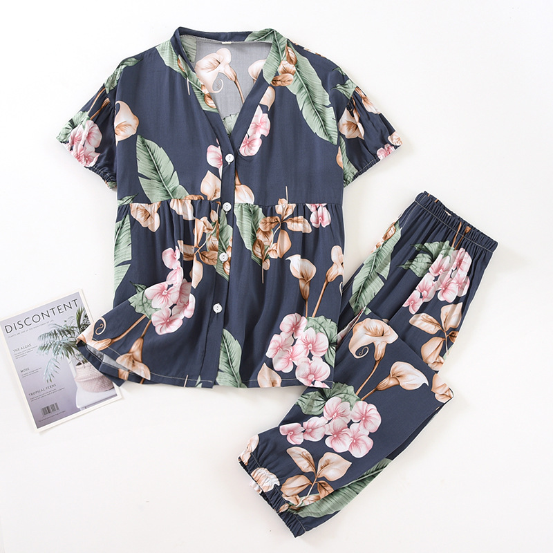 Title 14, Pajamas Suit Short-sleeved Trousers V-neck Prin...