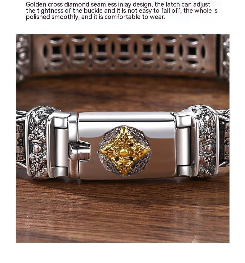 Sterling Silver S925 Six-word Mantra Vajra Bracelet