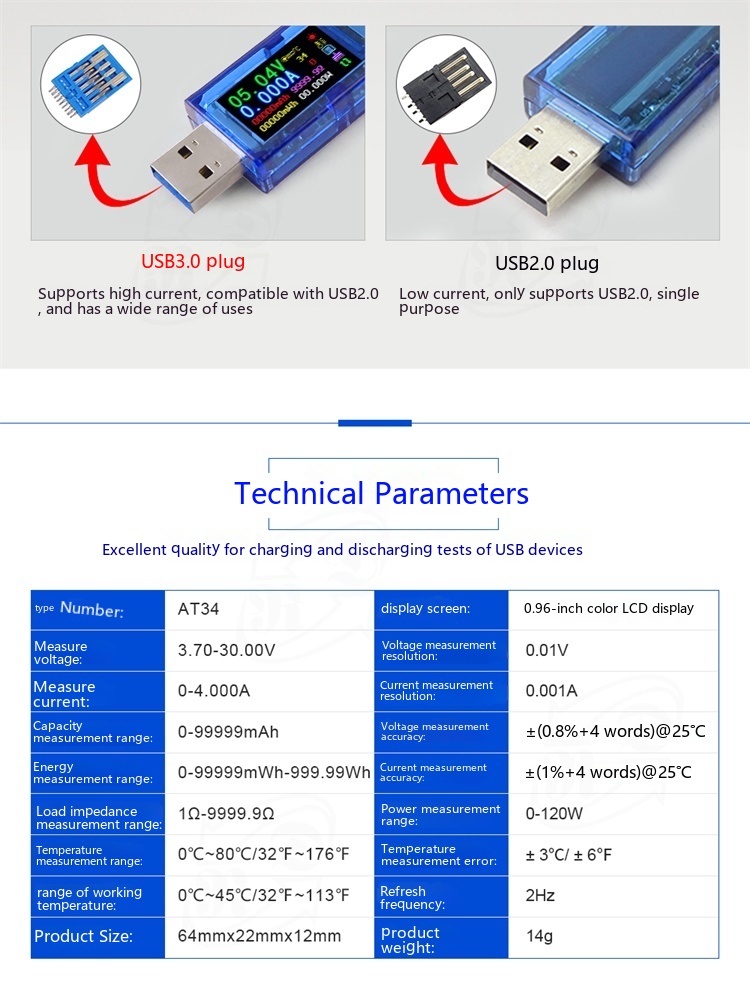 AT34 Digital Voltmeter USB Charger Detection Instrument — foto 4