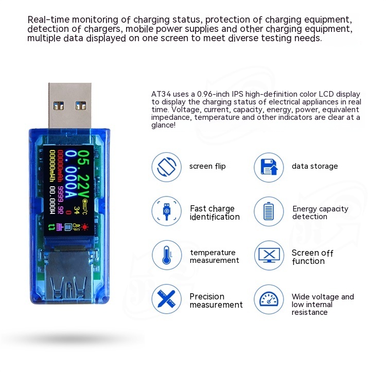 AT34 Digital Voltmeter USB Charger Detection Instrument — foto 5