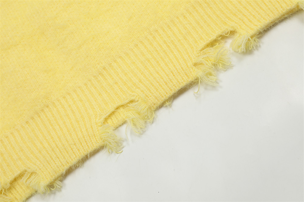 Banana Round Neck Sweater Men's High Street Ripped Ripped