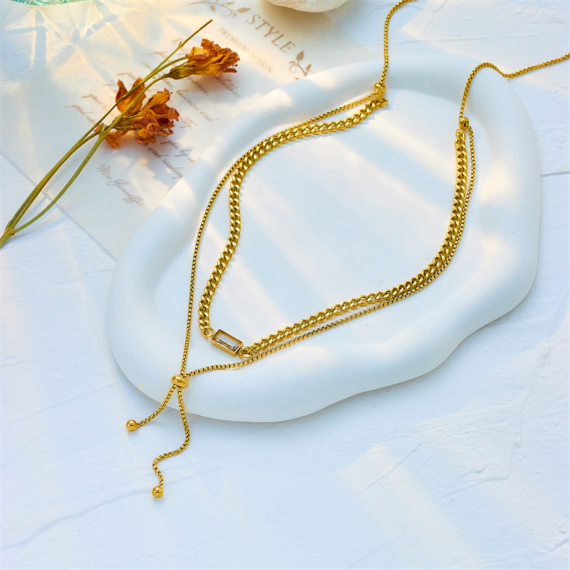 Simple Double-layer Twin Irregular Pull-out Titanium Steel Necklace