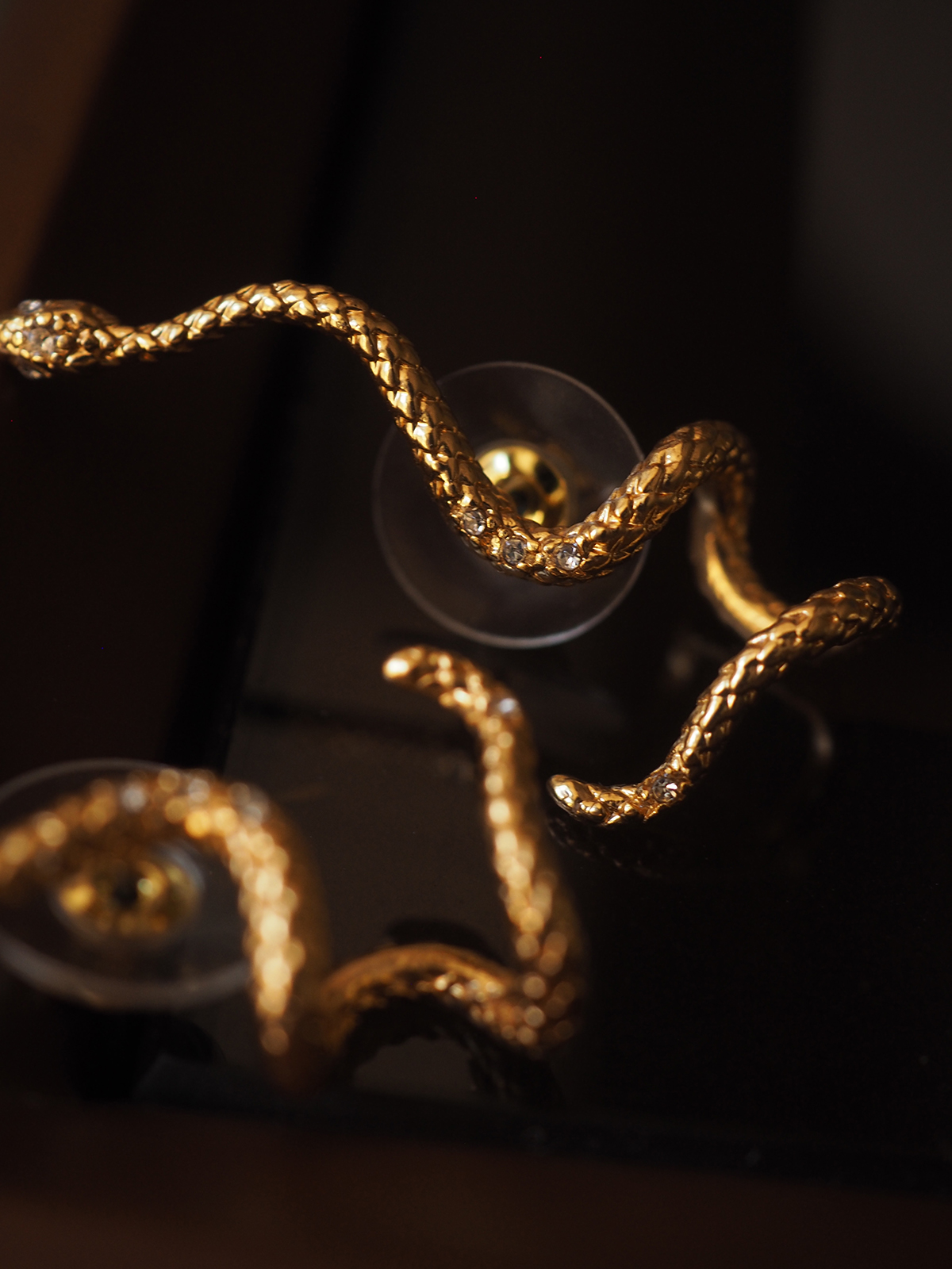 Gold Snake Vintage Earrings No Pierced Diamond Ear Clip