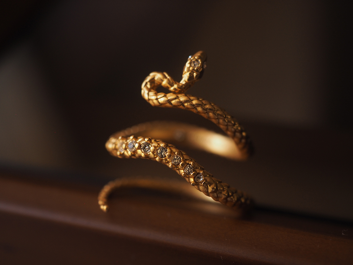 Gold Snake Retro With Opening Adjustable Diamond-studded Ring