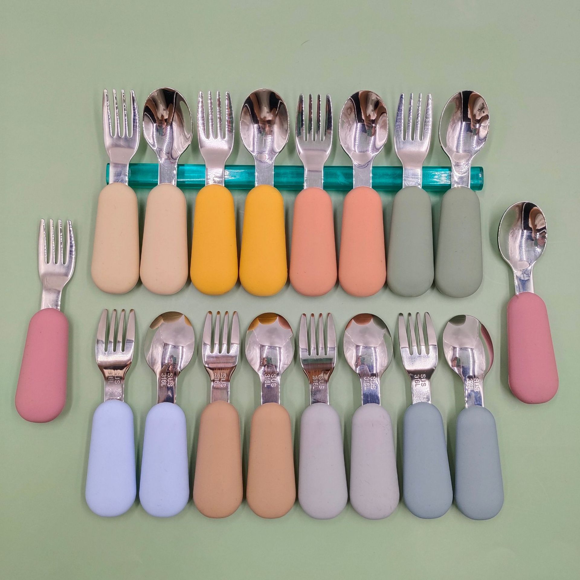 Title 4, Stainless Steel Spoon Fork Baby Eating Short Ha...