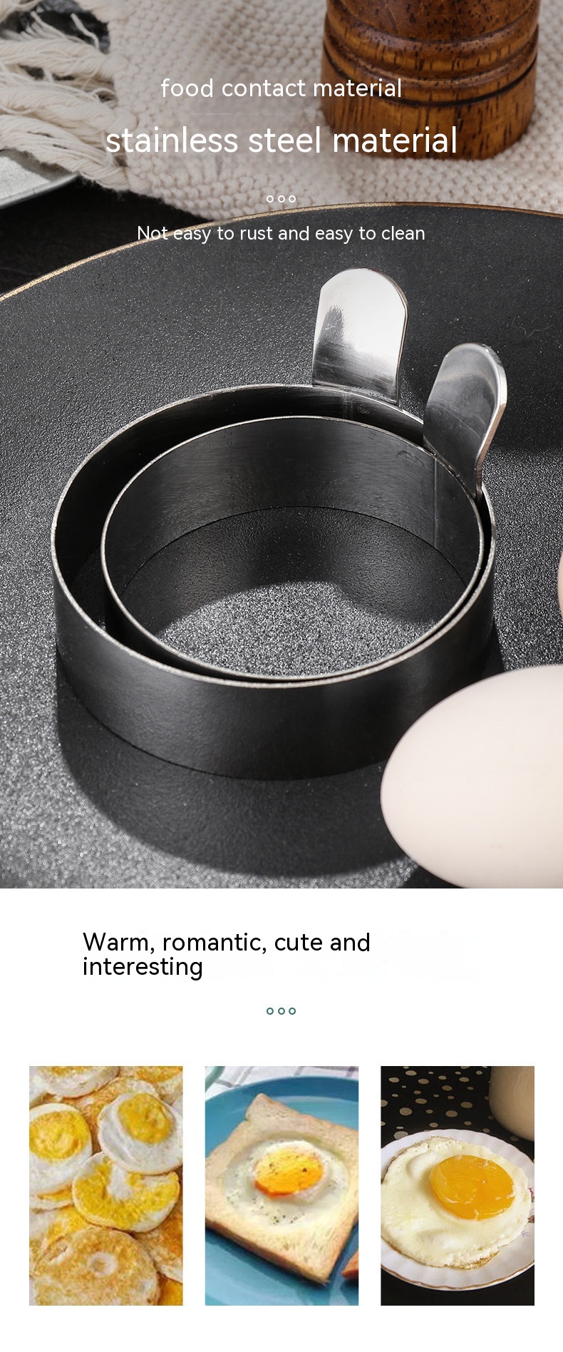 Thickened 304 Stainless Steel Round Egg Frying Pan Baking Tool