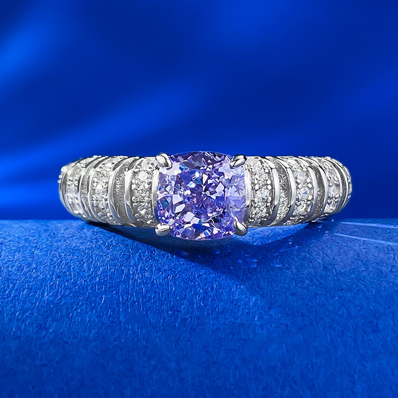 S925 Silver Purple High Carbon Diamond Inlaid 6 6mm European And American Style Light Luxury Ring