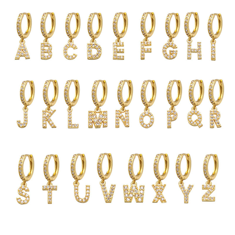 Zircon Inlaid Earrings Simple 26 English Letters Ear Clip