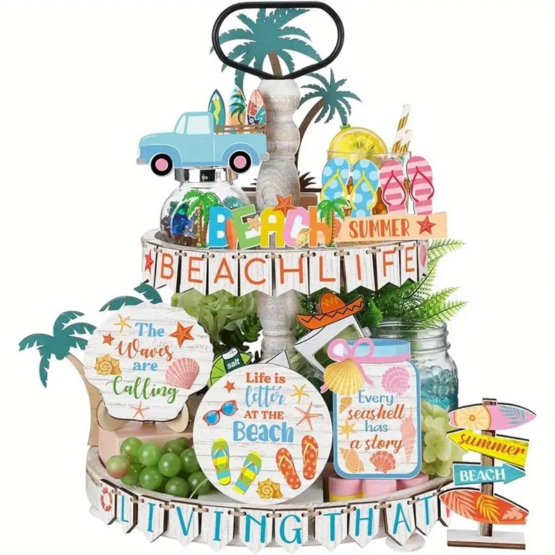 Title 3, Summer Hawaii Beach Layered Tray Decoration